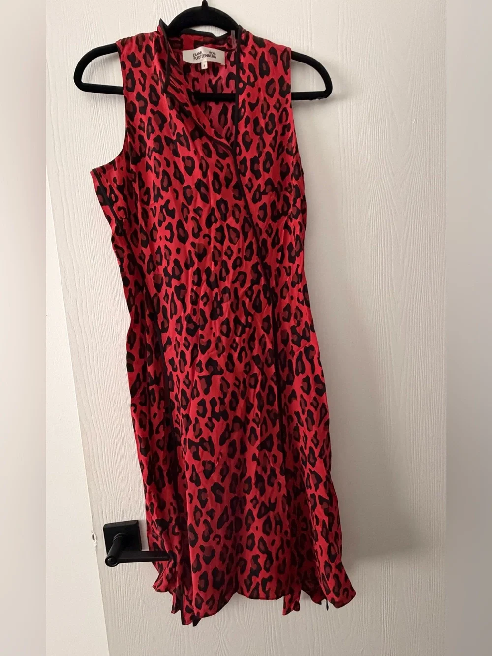 Diane Von Furstenberg Red and Black Leopard Print Asymmetrical Dress - Picture 2 of 4